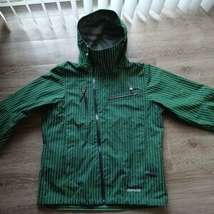 DNA Green Pinstripe Performance Hooded Jacket Coat Mens Size L Snow Sports EUC